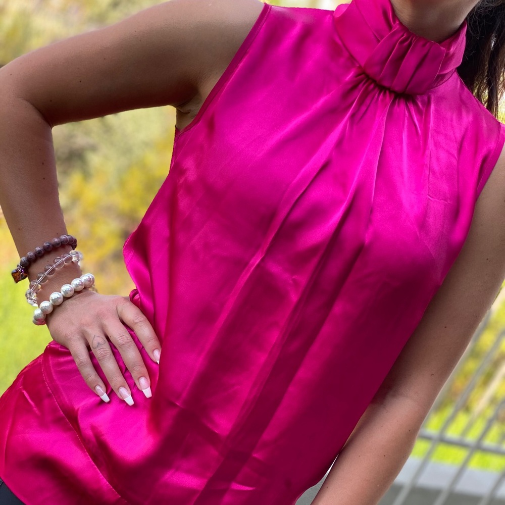 Hot pink sleeveless blouse